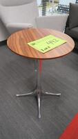 HERMAN MILLER "NELSON" PEDASTAL ROUND TABLES, 17" VENEER TOP, 26" TALL, POLISHED PEDASTAL BASE. MSRP $903