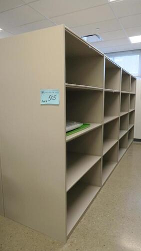 RUN OF 4 SECTIONS, STEEL STOCKROOM SHELVING, EACH UNIT IS 48" WIDE X 36" DEEP X 84" TALL, SOLD BY THE RUN. MSRP $675 EACH SECTION.
