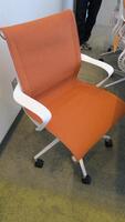 LOT OF 4, HERMAN MILLER "SETU" CHAIR, 5 STAR BASE WITH CASTERS, RIBBON ARMS, STUDIO WHITE FRAME, SEMI POLISHED BASE, CARPET CASTERS, COPPER DIVINA FABRIC SEAT AND BACK. MSRP $1000