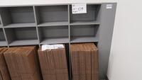 LOT, 65 MAIL ROOM CUBBYS, 3 COMPARTMENTS EACH, GREY MALAMINE, EACH CUBBY 19" W X 12" D X 58" T. MSRP $