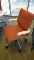 LOT OF 4, HERMAN MILLER "SETU" CHAIR, 5 STAR BASE WITH CASTERS, RIBBON ARMS, STUDIO WHITE FRAME, SEMI POLISHED BASE, CARPET CASTERS, COPPER DIVINA FABRIC SEAT AND BACK. MSRP $1000