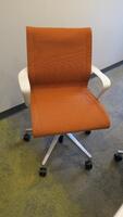 LOT OF 4, HERMAN MILLER "SETU" CHAIR, 5 STAR BASE WITH CASTERS, RIBBON ARMS, STUDIO WHITE FRAME, SEMI POLISHED BASE, CARPET CASTERS, COPPER DIVINA FABRIC SEAT AND BACK. MSRP $1000