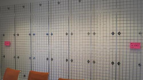 LOT OF 7, 2' X 8' CHROME GRID WALL. INCLUDES RELATIVE WALL BRACKETS. MSRP $35