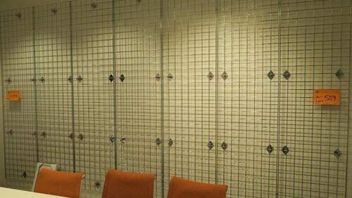 LOT OF 7, 2' X 8' CHROME GRID WALL. INCLUDES RELATIVE WALL BRACKETS. MSRP $35