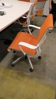 LOT OF 4, HERMAN MILLER "SETU" CHAIR, 5 STAR BASE WITH CASTERS, RIBBON ARMS, STUDIO WHITE FRAME, SEMI POLISHED BASE, CARPET CASTERS, COPPER DIVINA FABRIC SEAT AND BACK. MSRP $1000