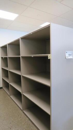 RUN OF 3 SECTIONS, STEEL STOCKROOM SHELVING, EACH UNIT IS 48" WIDE X 36" DEEP X 84" TALL, SOLD BY THE RUN. MSRP $675 EACH SECTION.