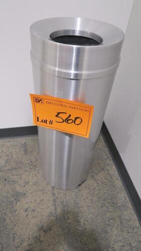 GLARO "NEW YORKER" SATIN ALUMINUM TRASH CAN, F1232SA, 32" X 12", FUNNEL TOP, 12 GALLON. MSRP $267
