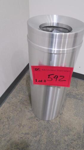 GLARO "NEW YORKER" SATIN ALUMINUM TRASH CAN, F1232SA, 32" X 12", FUNNEL TOP, 12 GALLON. MSRP $267