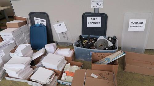 LOT, MISC OFFICE SUPPLIES, INCLUDING HANGING FOLDERS, 3 RING BINDERS, DESKTOP ORGANIZERS, STAPLERS, PENS, MARKERS, ETC. MSRP $