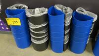 LOT OF 40, 2 WAY PLASTIC TRASH/RECYCLE CAN, BLUE AND BLACK, INTERLOCKING. MSRP $19 EACH