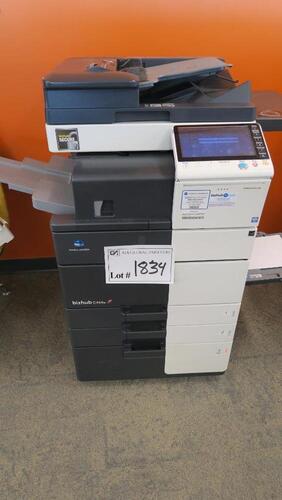 KONICA MINOLTA BIZHUB C454E COPIER, S# A5C0011008154, HIGH-SPEED, HIGH-VOLUME 45 PPM PRINT/COPY OUTPUT IN BOTH COLOR AND B&W, STANDARD DUAL SCANNING HANDLES UP TO 160 ORIGINALS PER MINUTE, ENHANCED INFO-PALETTE DESIGN WITH MULTI-TOUCH INTERFACE FOR FAST, 