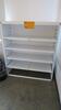 WHITE STEEL OPEN FACE STOREGE CABINET, FRONT AND BACK SHELF RAILS, FULLY ADJUSTABLE. W 48" X D 20" X H 56", CONFIGURED AS SHOWN. MSRP $750