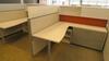 LOT OF 4 ARRANGED HIVE STYLE, HERMAN MILLER "CANVAS OFFICE LANDSCAPE" CUBICLES, BASIC CONFIGURATION AS FOLLOWS: 6' X 6' FOOTPRINT EACH, FT110 FRAMES, FT117 ARCHITECTURAL FEET, FT160 FINISHED ENDS, FT114 FRAME TOP SCREENS, FT128 CONNECTORS, FT380 FRAME TIL - 2