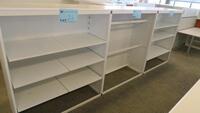 LOT OF 3, WHITE STEEL OPEN FACE STOREGE CABINET, FRONT AND BACK SHELF RAILS, FULLY ADJUSTABLE. W 48" X D 20" X H 56", CONFIGURED AS SHOWN. MSRP $750 EACH.