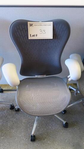 HERMAN MILLER "MIRA 2" PERFORMANCE WORK CHAIR, TILT LIMITER WITH SEAT ANGLE ADJUSTMENT, ADJUSTABLE ARMS, FLEXFRONT ADJUSTABLE DEPTH SEAT, BUTTERFLY SUSPENSION BACK, ADJUSTABLE LUMBAR SUPPORT, SEMI-POLISHED BASE WITH STUDIO WHITE FRAME, 2.5" STANDARD CASTE