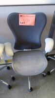 HERMAN MILLER "MIRA 2" PERFORMANCE WORK CHAIR, TILT LIMITER WITH SEAT ANGLE ADJUSTMENT, ADJUSTABLE ARMS, FLEXFRONT ADJUSTABLE DEPTH SEAT, BUTTERFLY SUSPENSION BACK, ADJUSTABLE LUMBAR SUPPORT, SEMI-POLISHED BASE WITH STUDIO WHITE FRAME, 2.5" STANDARD CASTE