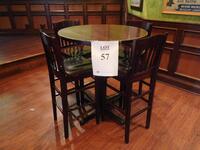 36" X 42" BAR HEIGHT TABLE WITH 4 STOOLS (TILTED KILT RESTAURANT)