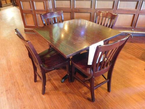 36" SQUARE DINING TABLE WITH 4 CHAIRS (TILTED KILT RESTAURANT)
