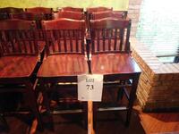 (6) BAR HEIGHT WOOD STOOLS (FLOOR TO SEAT 30"/ FLOOR TO HIGHEST POINT 44") (TILTED KILT RESTAURANT)