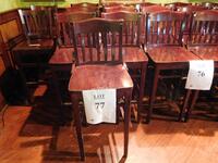 (7) BAR HEIGHT WOOD STOOLS (FLOOR TO SEAT 30"/ FLOOR TO HIGHEST POINT 44") (TILTED KILT RESTAURANT)