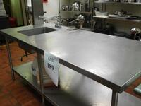 (1) STAINLESS STEEL PREP TABLE WITH SINK 87" X 36" X 36", (1) ADVANCE 17" X 16" X 16" SINK, AND (1) STAINLESS STEEL PREP TABLE 102" X 30" X 34" (THAI CAFâ€¦ KITCHEN)