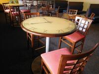 (2) HIGH BAR ROUND TABLES AND (6) BAR HIGH STOOLS (THAI CAFâ€¦)