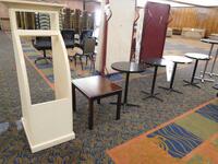 (LOT) ASST'D OFFICE FURNITURE, WHEEL CHAIRS, HIGH TABLES, ROLLAWAY BEDS AND SHOWCASE (BANQUET ROOM)