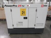 MMD DIESEL POWERPRO 25T4 GENERATOR, MODEL: SDG25S-8E1, GEN. OUTPUT 25 KVA, VOLTAGE 240/480V, FREQUENCY 60 HZ, POWER FACTOR 80% PHASE 3, ISUZU ENGINE 4LE2 TIER 4/STAGE 3B