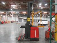 RAYMOND EASI-OPC30TT ELECTRIC ORDER PICKER, 3000 LBS., 24 VOLTS, 11'FT HIGH, WITH BATTERY CHARGER, (NEEDS SERVICE)