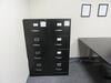 L-SHAPE WOOD DESK WITH CHAIR, (2) METAL 4 DRAWER FILE CABINETS, (3) COMBINATION CABINETS - 3