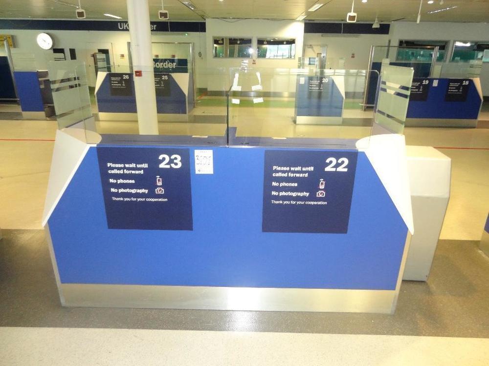 Dual security check desk ,4 glass panel partition, with single glass ...