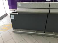 Right side security information desk. Stainless steel frontage and kick bar. Lockable cupboard and storage shelf. Width 1200mm, depth 900mm, height 1200.