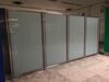 Quantity of frosted glass wall panels in various configurations. 46 full panels H2200mm W1100mm 6 Half panels 2 sets of double doors. Each door W875mm H2130mm 1 single door W1150mm H2190 56 uprights excluding door frames - 5