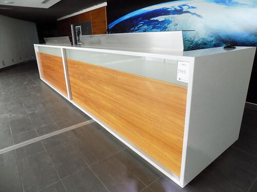 Complete Contents of ÔStar alliance" First Class and Business Class Lounges, comprising:(2) Corian Topped and Framed Desks, with wooden front and Stainless Steel upstands welcome desks, with adjustable shelving, Ê2,800(L)x1,130(W), 1,359(H)mm with associa