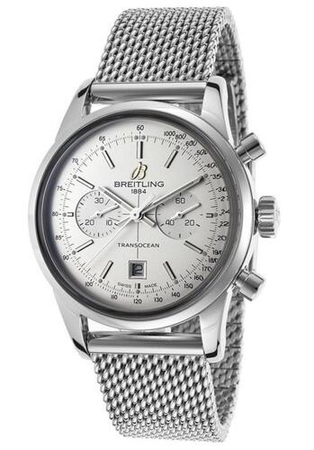 Breitling Transocean 38 Automatic Chrono Stainless Steel Silver-Tone Dial SS - BREITLING-A4131012-G757SS - New, With Box, Manual and Papers Included