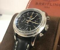 BREITLING TRANSOCEAN CHRONOGRAPH 38 WATCH, 100M WATER RESISTANT, LEATHER STRAP, MODEL: A41310, S/N 2785113 - New, With Box, Manual and Papers Included