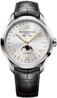 Baume & Mercier Clifton Silver Dial Moonphase Black Alligator Leather Men's Watch - BAUME-MOA10055-SD - New, With Box, Manual Included