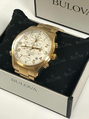 BULOVA PRECISIONIST CHRONOGRAPH WATCH, WHITE DIAL, YELLOW GOLD STEEL BAND, MODEL: 97B139 - Store Display, With Box, Manual Included