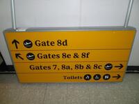 Illuminated ceiling mounted sign, rounded box construction, H800mm, W1560mm, D150mm