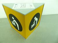 Illuminated wall mounted sign, square metal box construction, H280mm, W360mm, D185mm.