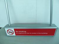 Illuminated ceiling mounted sign, rounded box construction, H225mm, W1100mm, D150mm