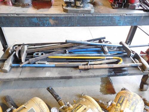 (LOT) ASST'D INSTALL/UNINSTALL TIRE TOOLS, AND TIRE RACK