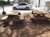 (2) WOOD A-FRAME PICNIC TABLES, GRILL AND ASTRAYS