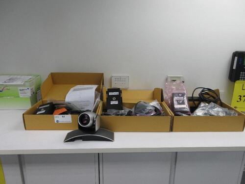 LOT OF ASST'D POLYCOM AUDIO AND VIDEO, (1) POLYCOM CAMERA 1624-08283-002, (4) POLYCOM HDX CMA BOXES, (3) POLYCOM CEILING MICROPHONES, (3) POLYCOM MICROPHONES AND ASST'D CABLES, (2ND FLOOR)