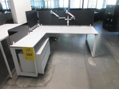 STEELCASE 2 PERSON WORK STATION W/ 2 CABINETS AND NO CHAIRS 144" X 67" X 29", (2ND FLOOR)