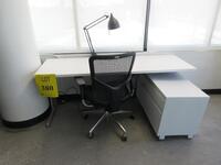 6'FT LONG WHITE TABLE WITH STEELCASE 2 DRAWER CABINET AND OFFICE CHAIR, (3RD FLOOR)