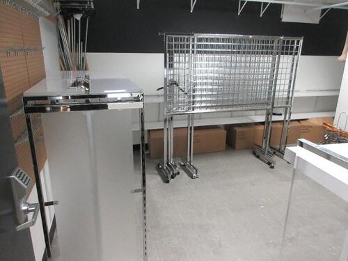 LOT ASST'D DISPLAY RACKS, CLOTHES RACKS, HANGERS, (1ST FLOOR)