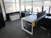 STEELCASE WHITE DESK W/ LEFT RETURN AND POWER DISTRIBUTION UNIT, 2 DRAWER CABINET AND CHAIR, (3RD FLOOR)