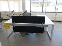 STEELCASE WHITE DESK W/ LEFT RETURN AND POWER DISTRIBUTION UNIT, 2 DRAWER CABINET AND CHAIR, (3RD FLOOR)