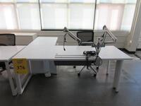 STEELCASE WHITE DESK W/ RIGHT RETURN AND POWER DISTRIBUTION UNIT, 2 DRAWER CABINET AND CHAIR, (3RD FLOOR)